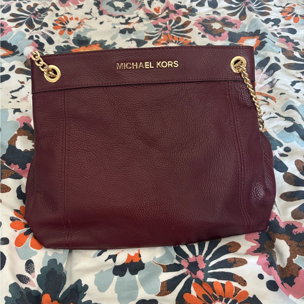Michael Kors Burgundy Shoulder Bag with Gold Chain